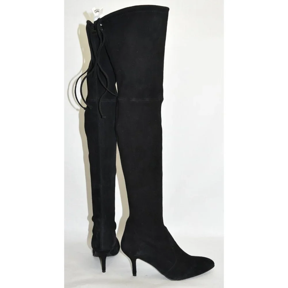 $850 STUART WEITZMAN Tiemodel Over-the-Knee Stretch Suede Boot BLACK 8 (PD15)